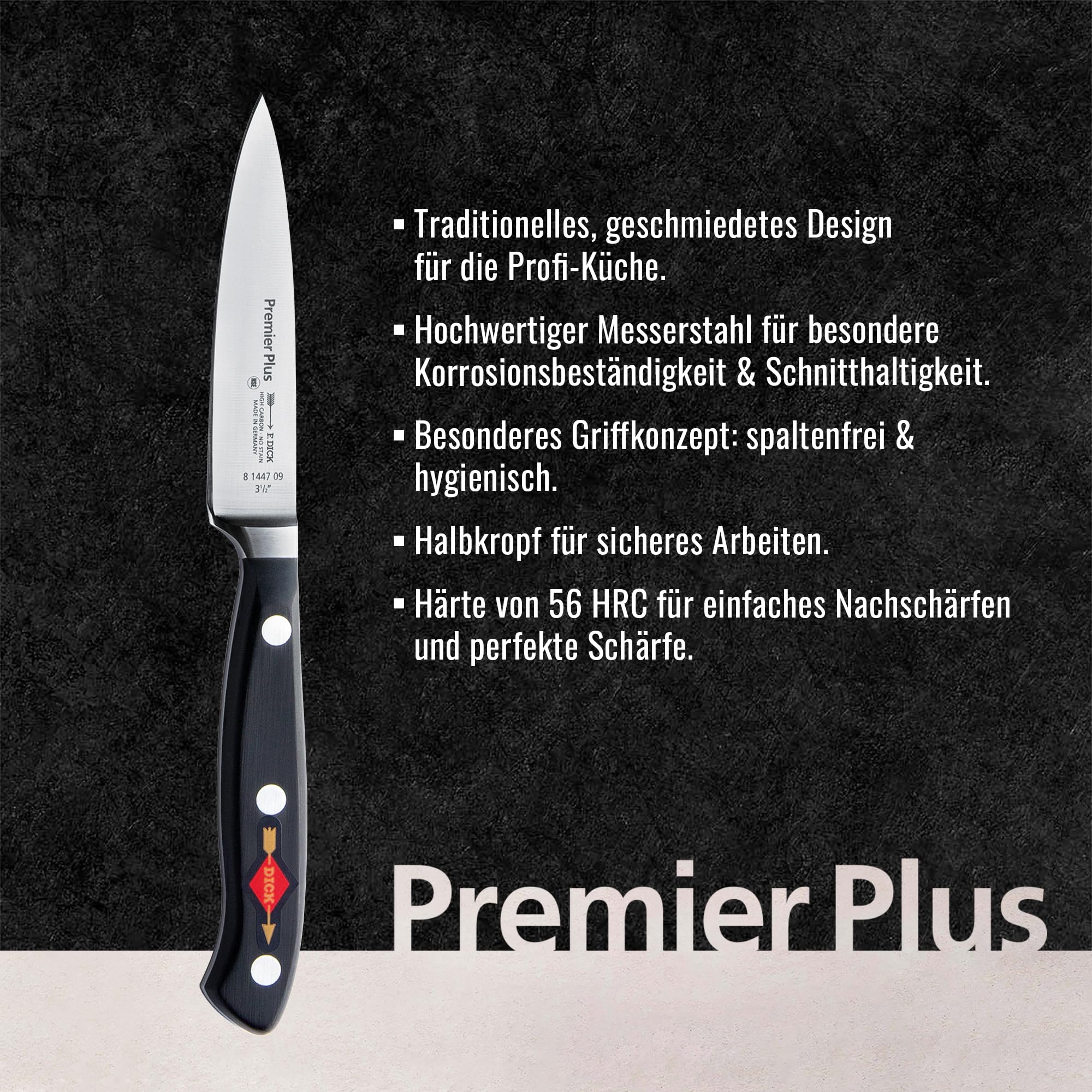 F. DICK Officemesser, Premier Plus (Messer mit Klinge 9 cm, X50CrMoV15 Stahl, nichtrostend, 56° HRC) 8144709