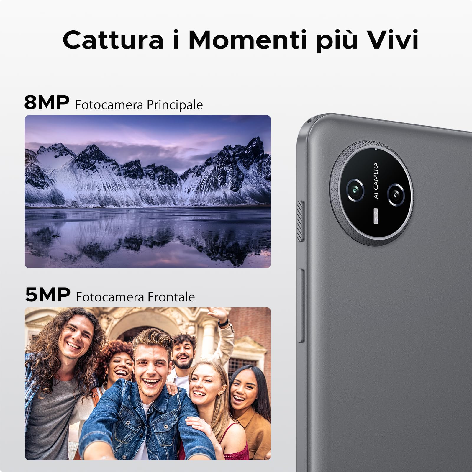 Tablet 10 Pollici 20 GB RAM 64 GB ROM Gemini AI 6580 mAh Unisoc T310 1280x800 IPS WiFi 5 Grigio
