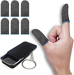 Finger Sleeves for Gaming 6 Pack Iron Tin, Mobile Thumb Sleeves Anti-Sweat | 6 gaming finger sleeves in compact iron tin w keychain loop. Mobile game thumb covers gray blue. Breathable anti-slip touch.