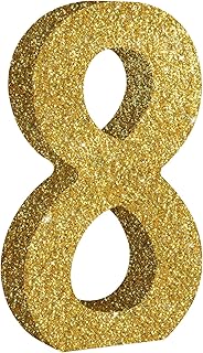 TONIFUL 7.8 Inch Gold Glitter Number 8 Wooden Table Centerpieces Birthday Party Decorations,Shining Golden Digit 8 for Birthday Decorations,New Year,Graduation Decoration,Anniversary,Prop (1 Pack)