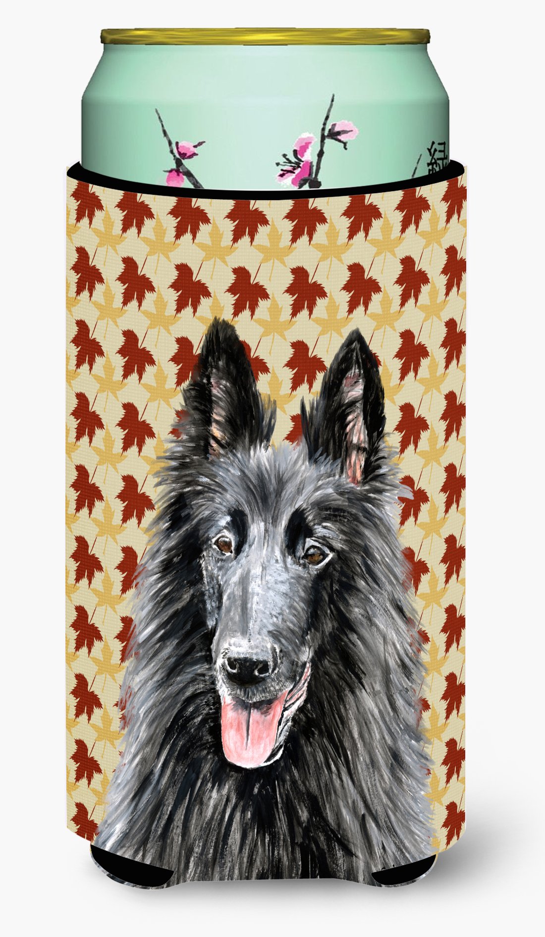 Caroline's Treasures Belgian Sheepdog Fall Leaves Portrait Tall Boy Beverage Insulator Beverage Insulator Hugger