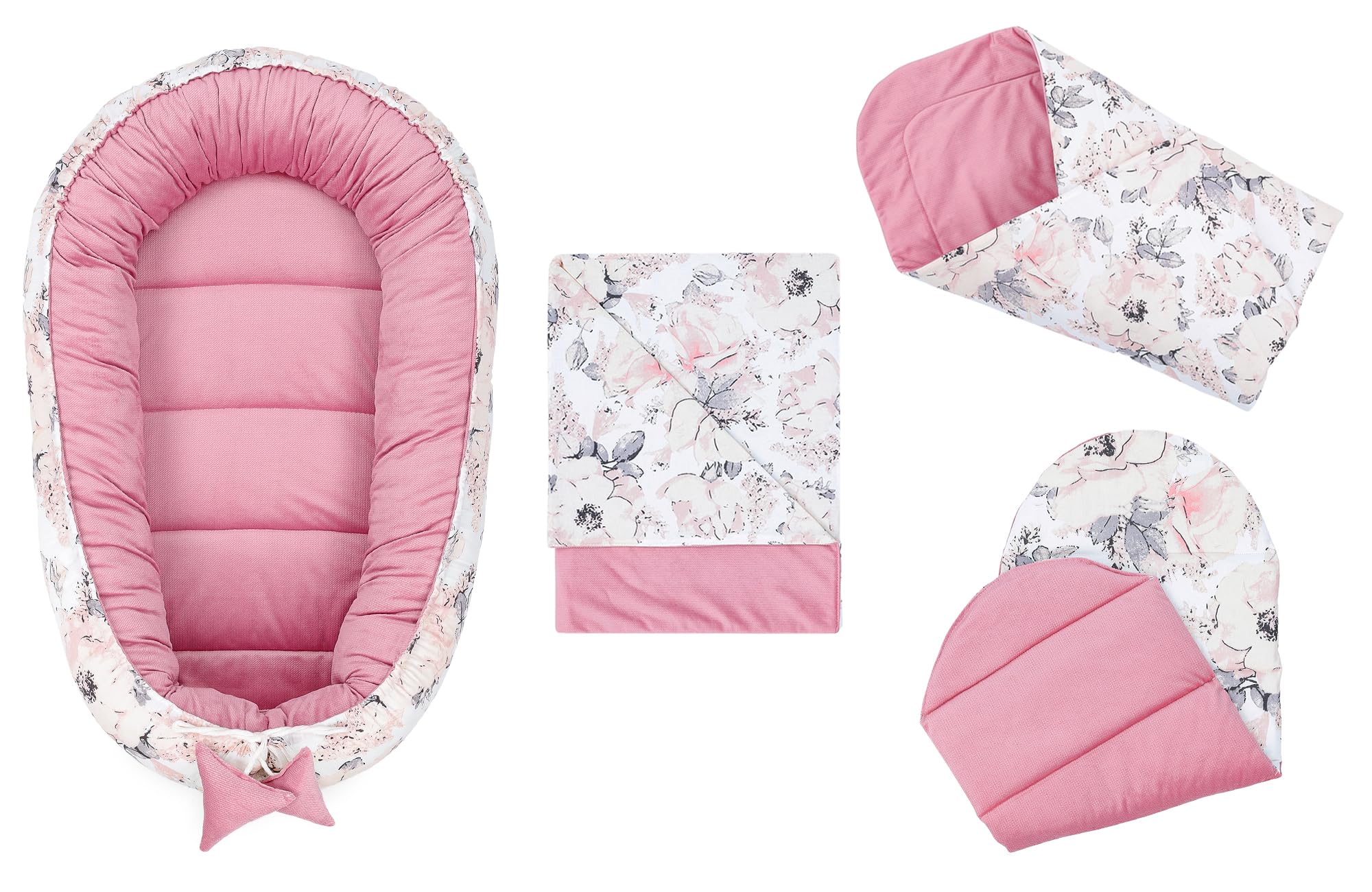 Totsy Baby Set de nid pour bébé Portable, nid Douillet, nid pour Nouveau-né avec poignée pour lit bébé, Ensemble 4 pièces avec Accessoires pour Un Sommeil paisible Rose Sauvage Rose
