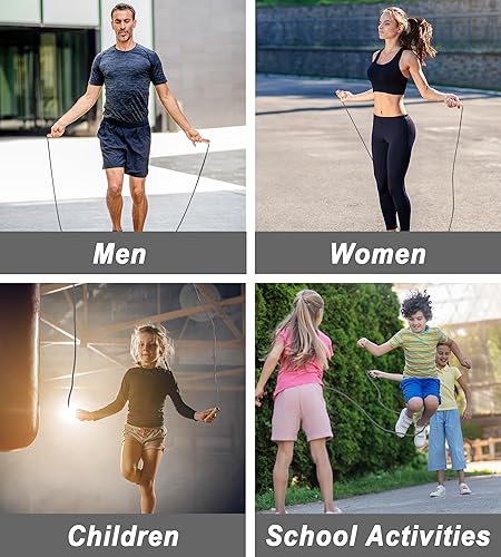 Miniatura 7 de EGOSKY - Cuerda de saltar para mujeres, hombres y niños, cuerda de saltar ajustable con mango de madera para adultos, niños y niñas, ejercicio de