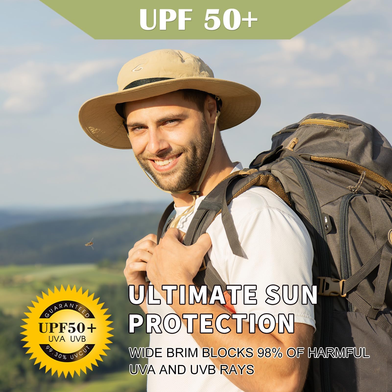 TOP-EX Sonnenhut für Herren mit breiter Krempe, M/L, UV-Schutz, Boonie-Bucket-Sonnenhut für Sommer, Strand, Golf, Wandern, Safari, Outdoor, Angeln, Garten, LSF 50, Grau 56–59 cm