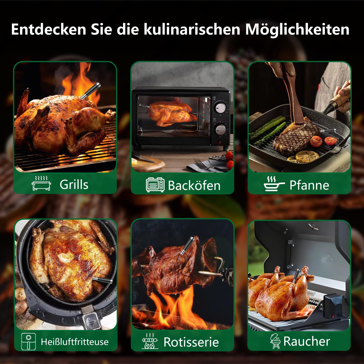 BF-40 Fleischthermometer kabellos mit 2 Sonden, LCD-Display, App-Steuerung, IP67 Wasserdicht, Bluetooth Grillthermometer für Grill, Raucher, Backofen, Küche, Bratenthermometer