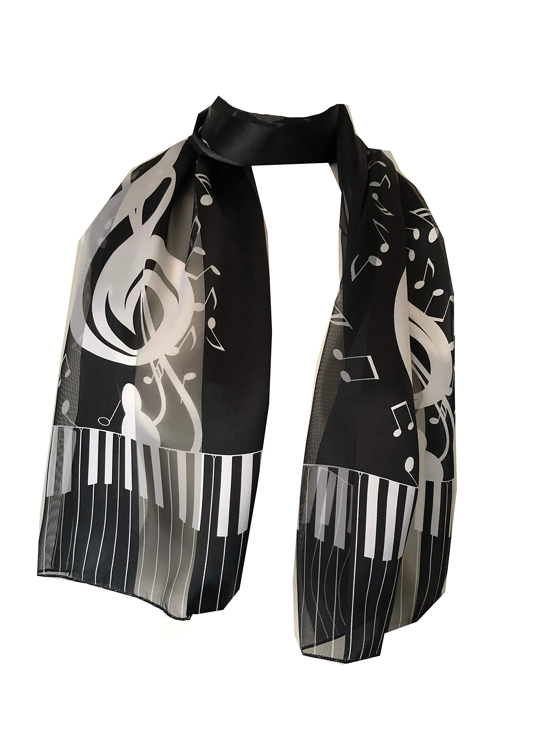 Pamper Yourself Now Piano Design and Musical Notes Ladies Thin Pretty Scarf. Great Gift for Music Lovers. (Black/White)
