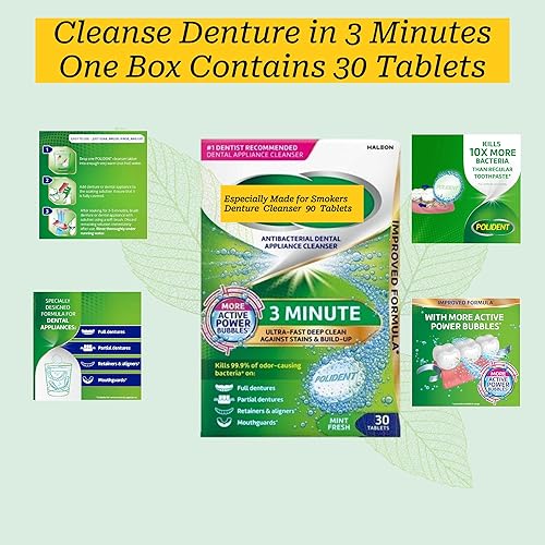 Miniatura 3 de Limpiador de dentaduras postizas de 3 minutos, 30 tabletas en paquete triple con estuche de limpieza de dentaduras postizas Dentu-Care con tapa y