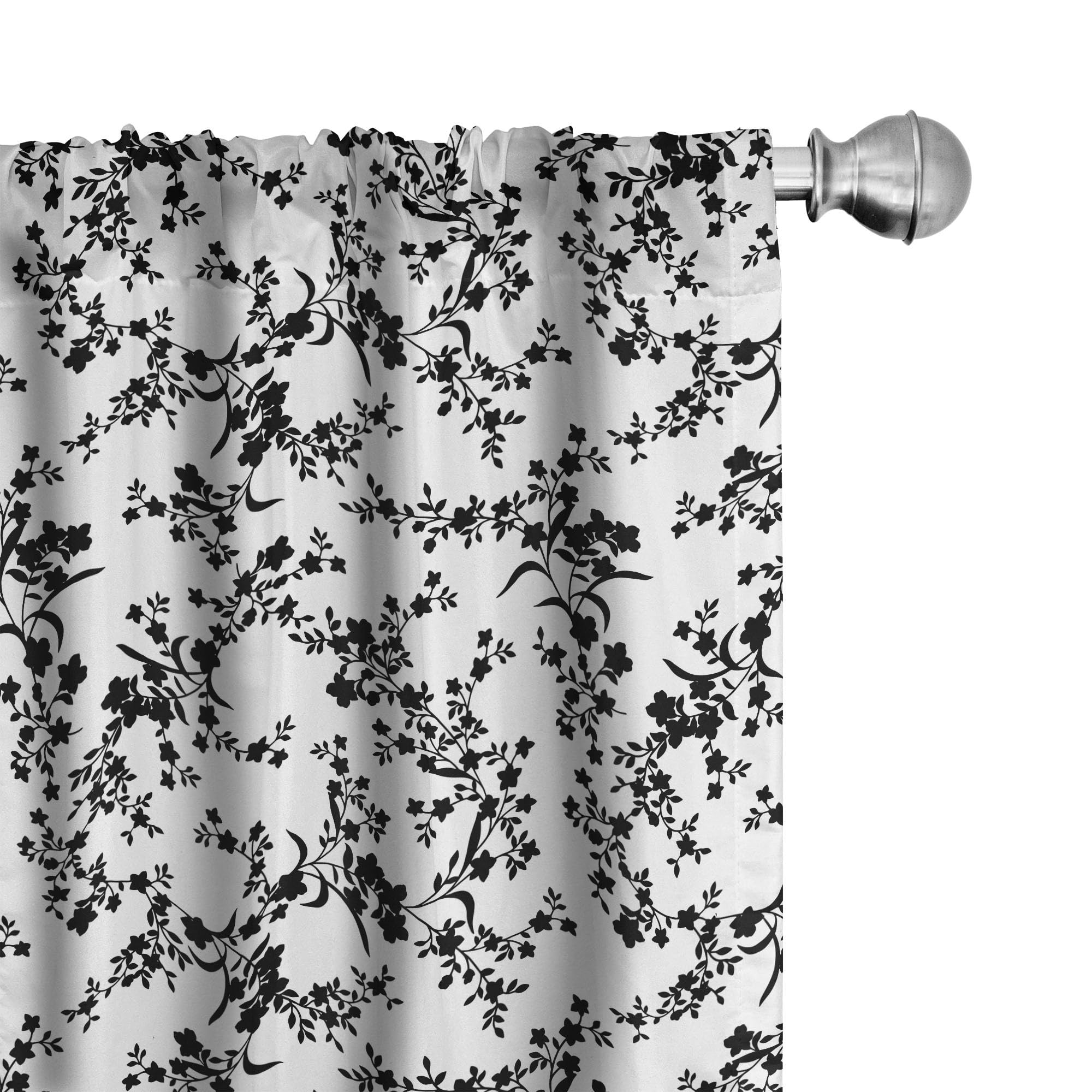 ABAKUHAUS Floral Juego de 2 Paños Cortinas, Barroco Vintage Blooms, Tratamiento de Ventana para Habitación y Dormitorio, 2 Stück 75 cm x 175 cm, Blanco y Negro