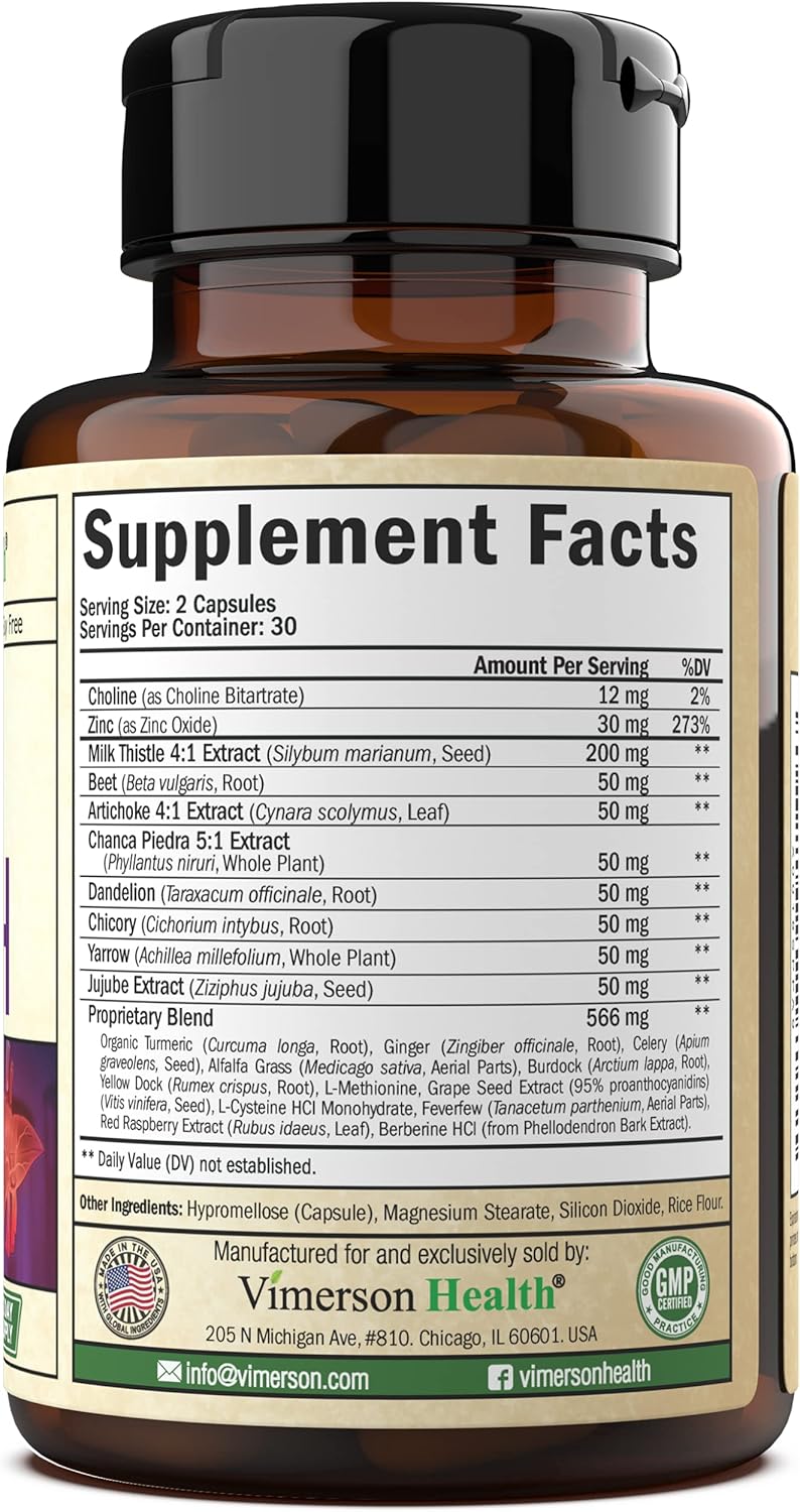 Liver Health Detox Support Supplement. Natural Herbal Blend with Artichoke Extract, Milk Thistle, Turmeric, Ginger, Beet Root, Alfalfa, Zinc, Choline, Grape and Celery Seed. 60 Capsules : Health & Household