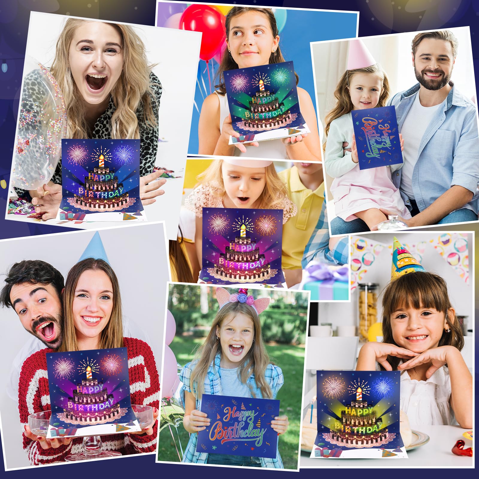 Biglietti di auguri di compleanno con fuochi d'artificio pop-up 3D