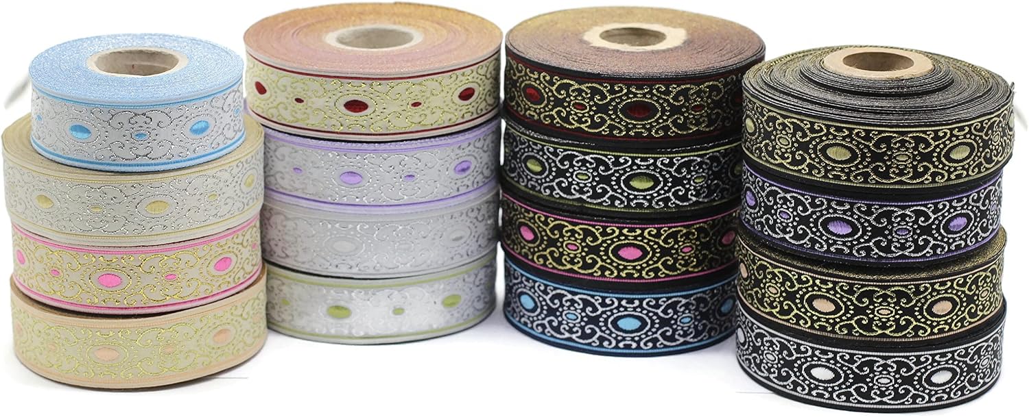 11 Yard Spool 0.86 inches Wide Red/Black Authentic Jacquard Ribbon Woven Ribbon Authentic Ribbon Sewing Scroll Jacquard Trim 22805