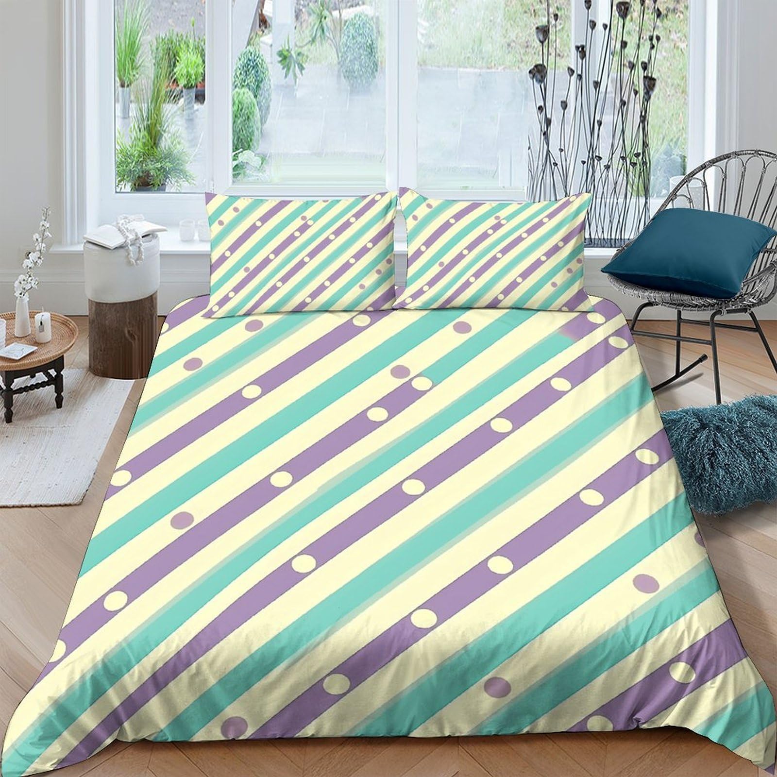 Ctjqhvkz Style-10 3D Printed Pastel Stripes Fitted Sheet Microfiber Soft Breathable Polka Dot Bed Cover For Bedroom Dorm Decor Single（135X200cm）