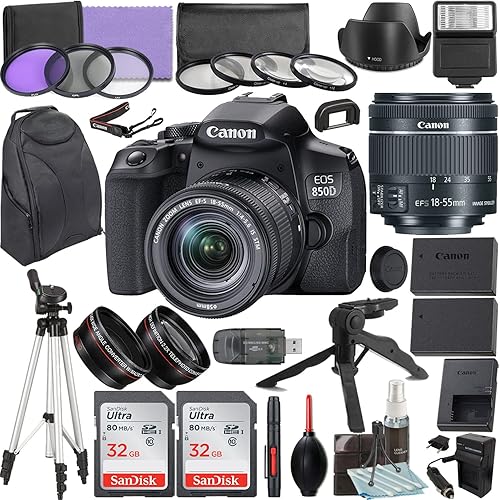 Paquete de cámara para Canon EOS 850DRebel T8i DSLR con EF-S 0.709-2.165 in f4-5.6 es lente STM y kit de accesorios (64 GB, trípode de agarre de