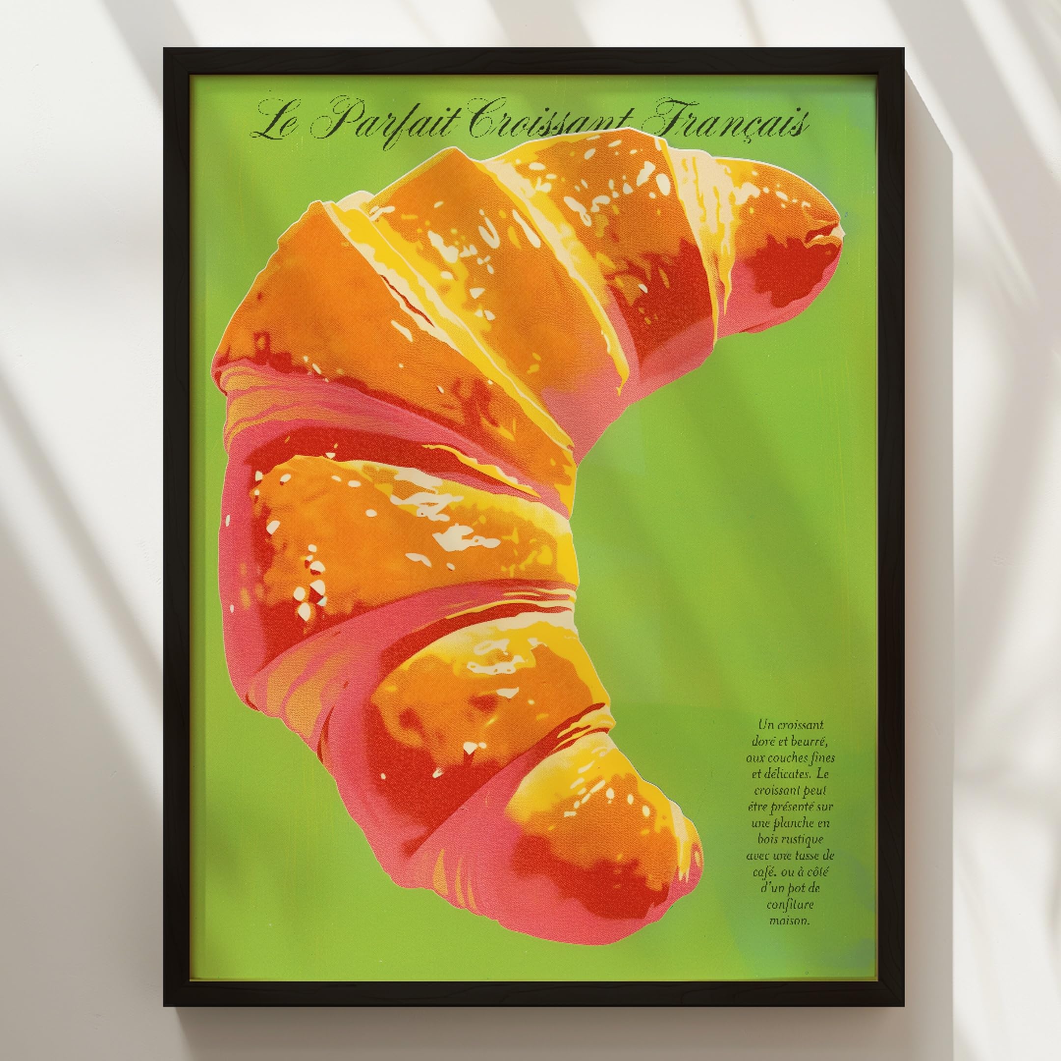 WallBUddy Pop Art Croissant Wandkunst Druck | (60 x 90 cm, Schwarz gerahmt)