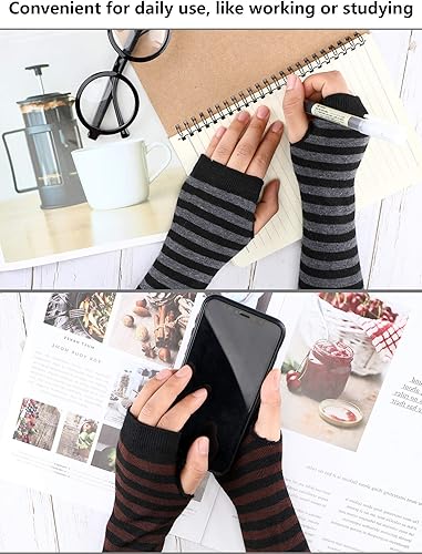 Miniatura 4 de 6 pares de guantes largos sin dedos para mujer, calentadores de brazos, de punto elástico