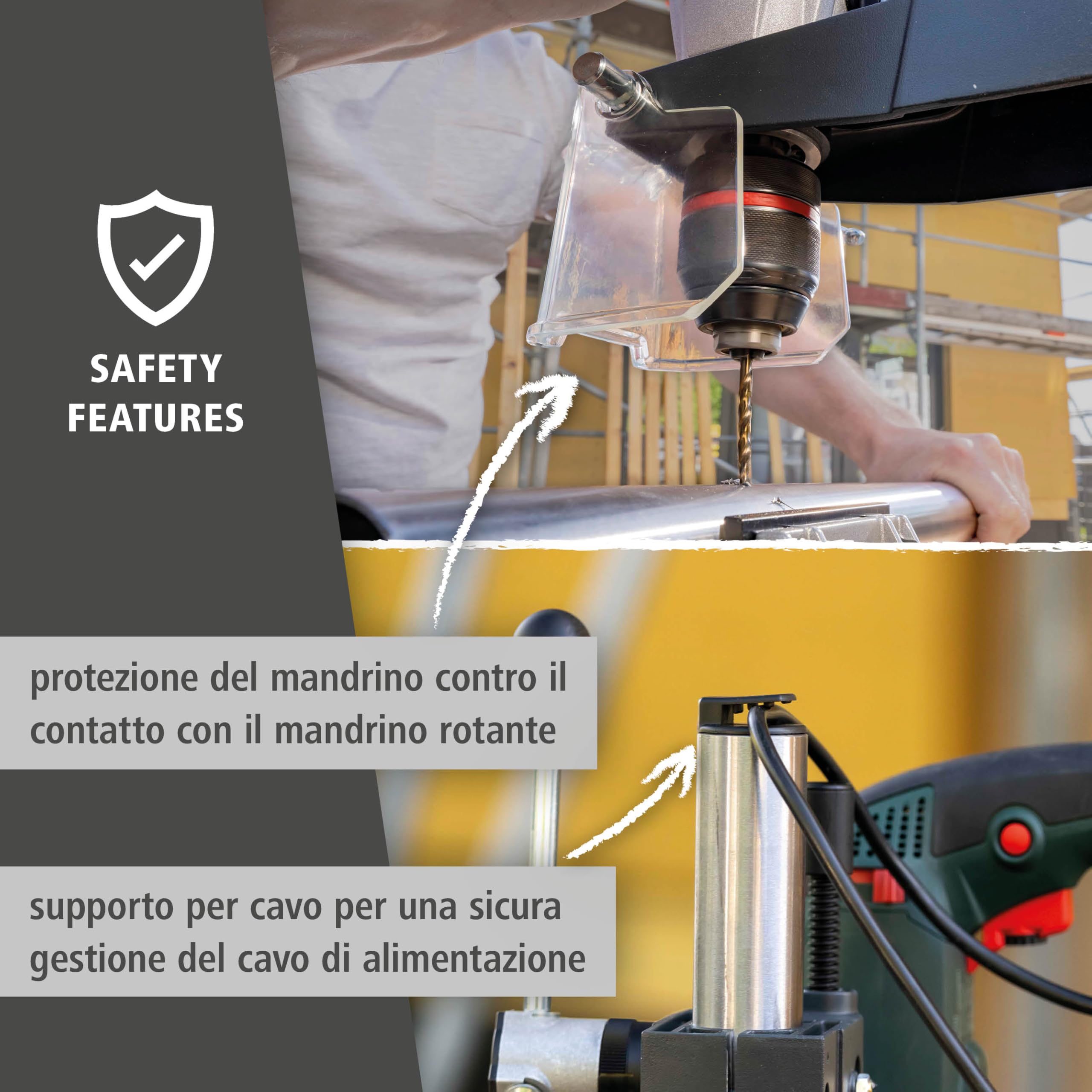 wolfcraft Colonna per Trapani PRO, Attacco Euronorm Ø 43 mm | Profondità Foratura 130 mm, Corsa 80 mm, Colonna Ø 40 mm per Forature Controllate e Lavori in Serie