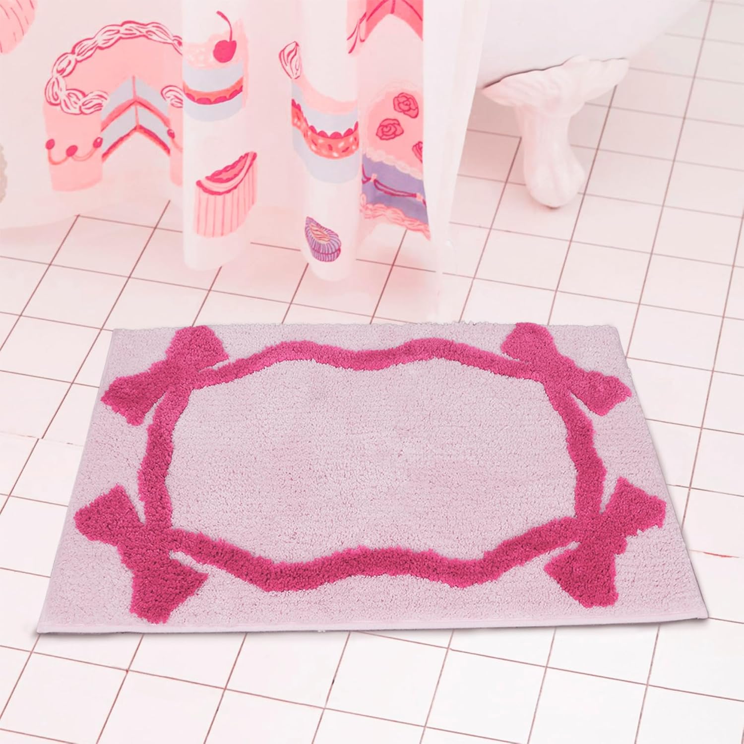 Zeeinx Cute Bow Bath Mat Pink Bathroom Rugs Non Slip
