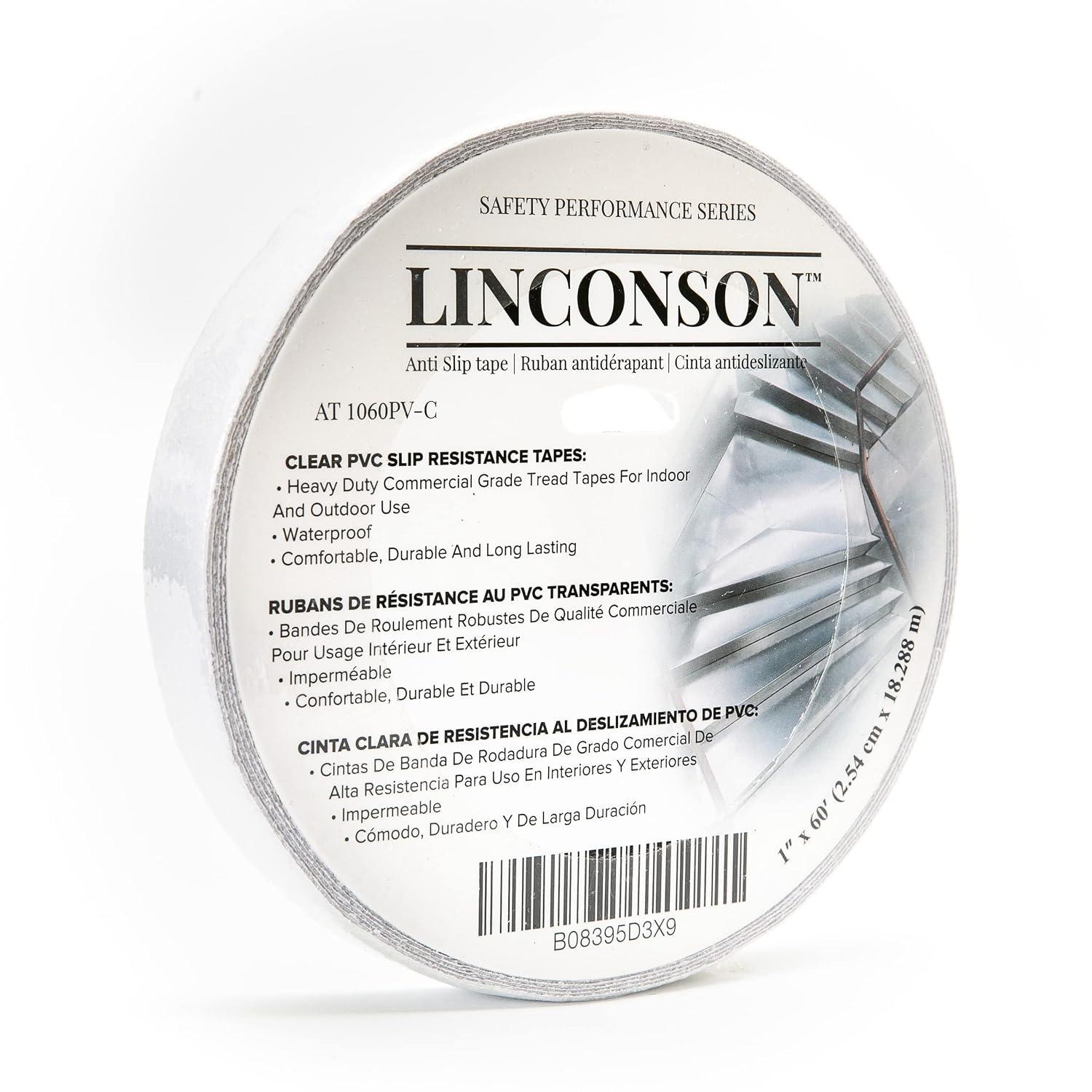 linconson Clear Slip Resistant Stairs Tread Grip Tape 1 INCH X 60 FEET Anti Slip Adhesive Roll Safety Performance Series-Premium Grade
