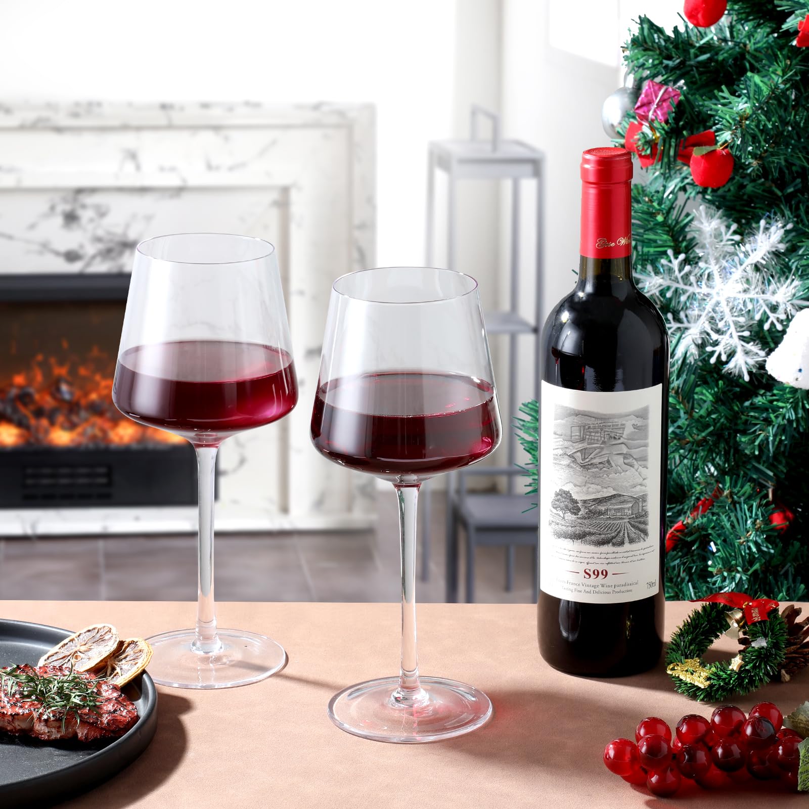 Lot De 2 Verres à Vin Rouge 400 Ml Avec Motif Raisin, Or Véritable, Fabriqué En Allemagne[Z1032