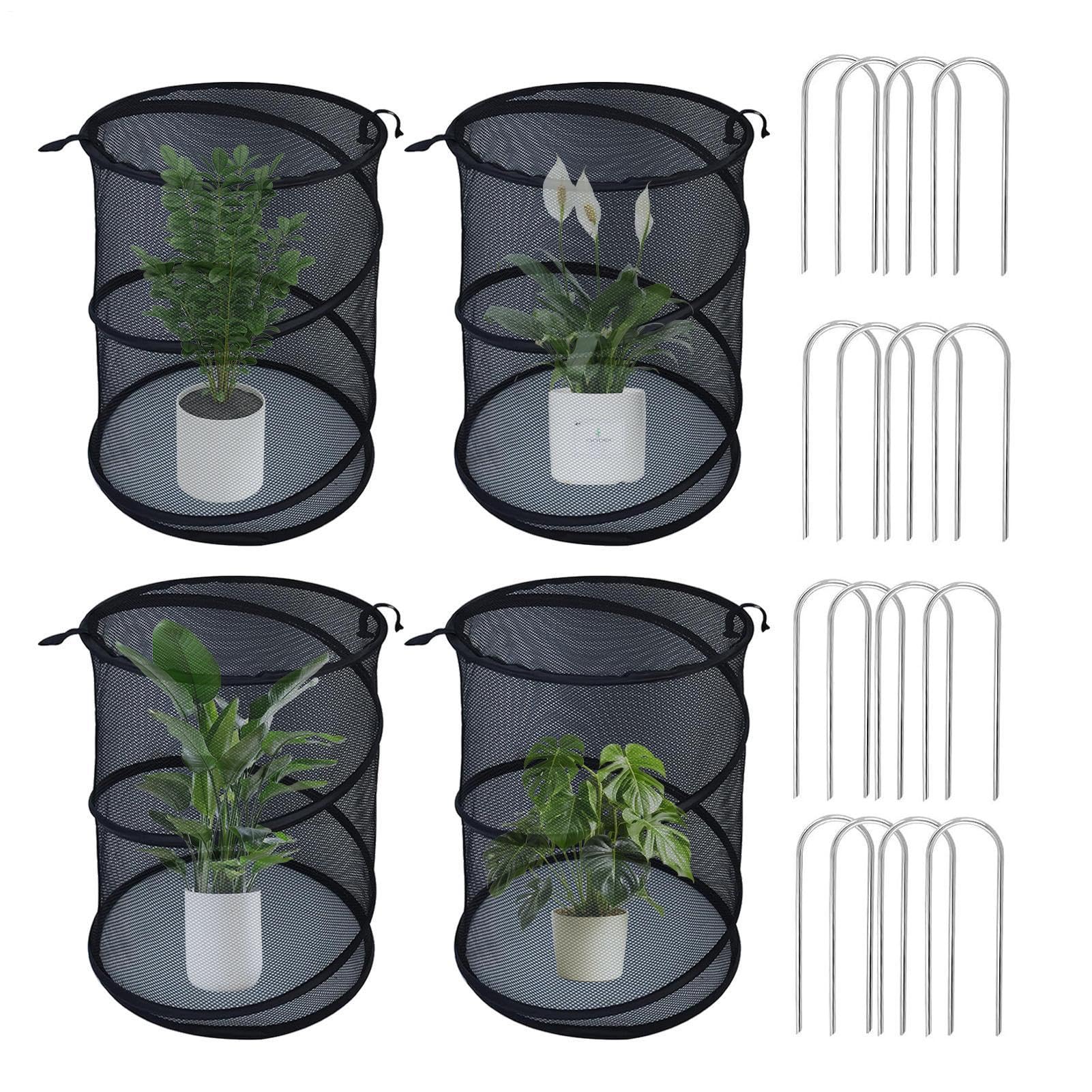 Cubierta de malla para plantas, jaula de cultivo plegable y transpirable de 4 piezas, malla protectora de plantas abierta, para camas elevadas, parche de fresa, balcón, patio, huertos, invernaderos