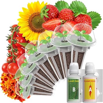 LYKOCLEAN Flower Fruit Seed Pods for AeroGarden, Ahopegarden, iDOO Hydroponics Growing System Indoor, 350 Seeds+ Including Dwarf Sunflower Bambino, Marigold, Red Tomato, Red Strawberry 7-Pods