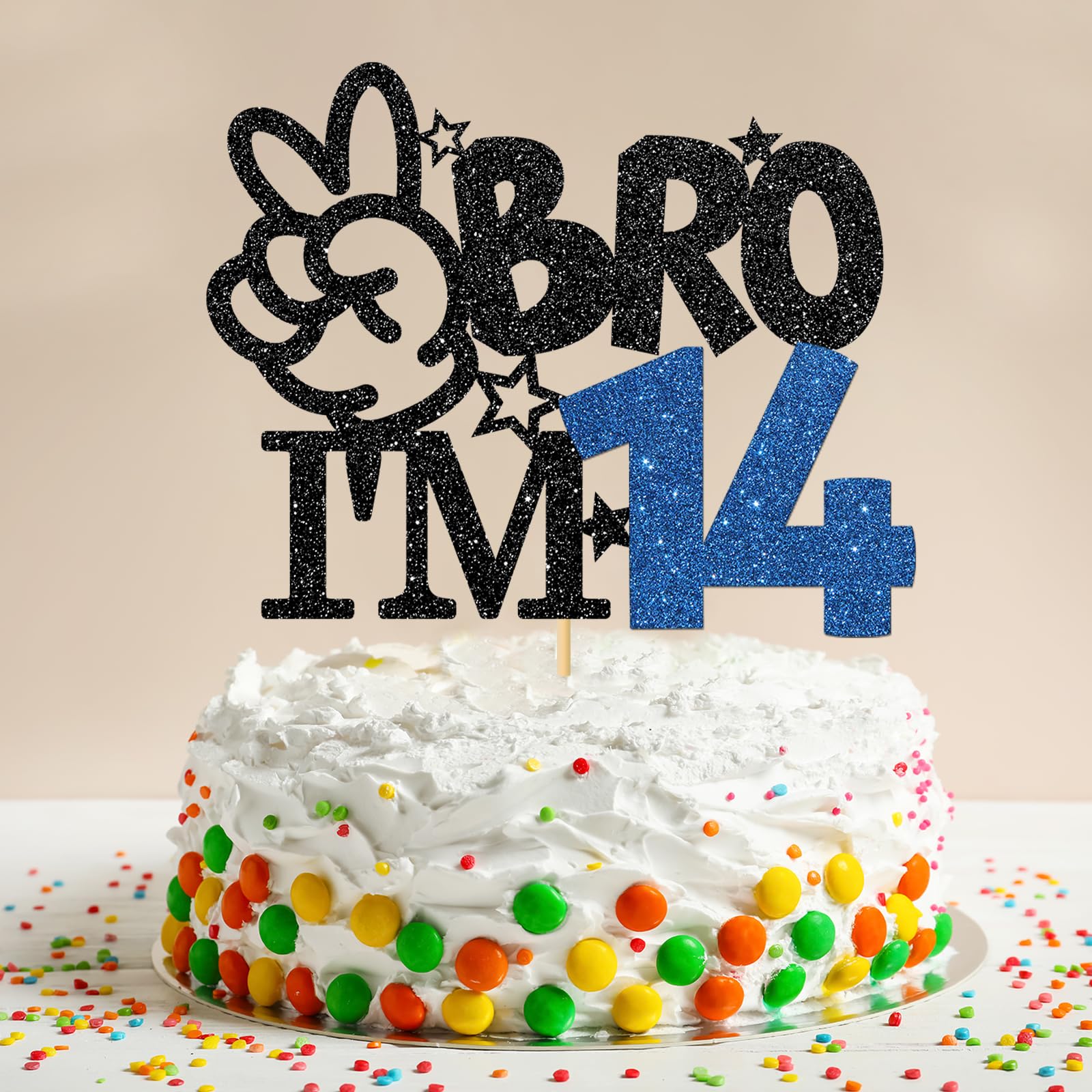 14th Birthday Cake Topper Per Torta 'Bro I'm 14' - Decorazione Per 14°  Compleanno, Nero E Blu Glitterato Decorazione Torta, image size:1600x1600