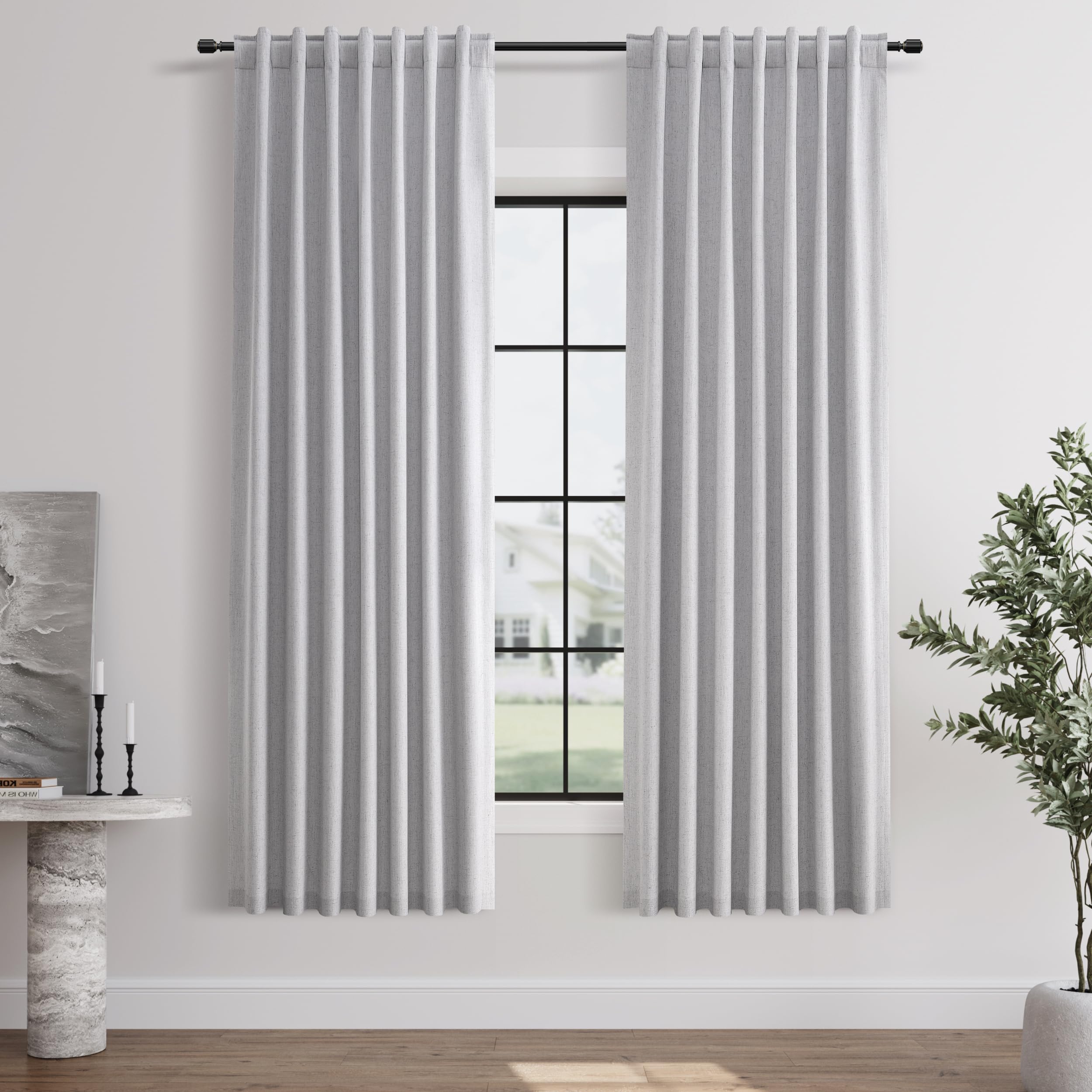 Hokibero 72 Inch Blackout Curtains 2 Panels Set Light Gray/Grey Linen Curtains for Bedroom Black Out Heavy Thick Linen Curtains Insulated Bay Window Drapes for Cabin Kitchen 6ft Length Back Tab 52x72