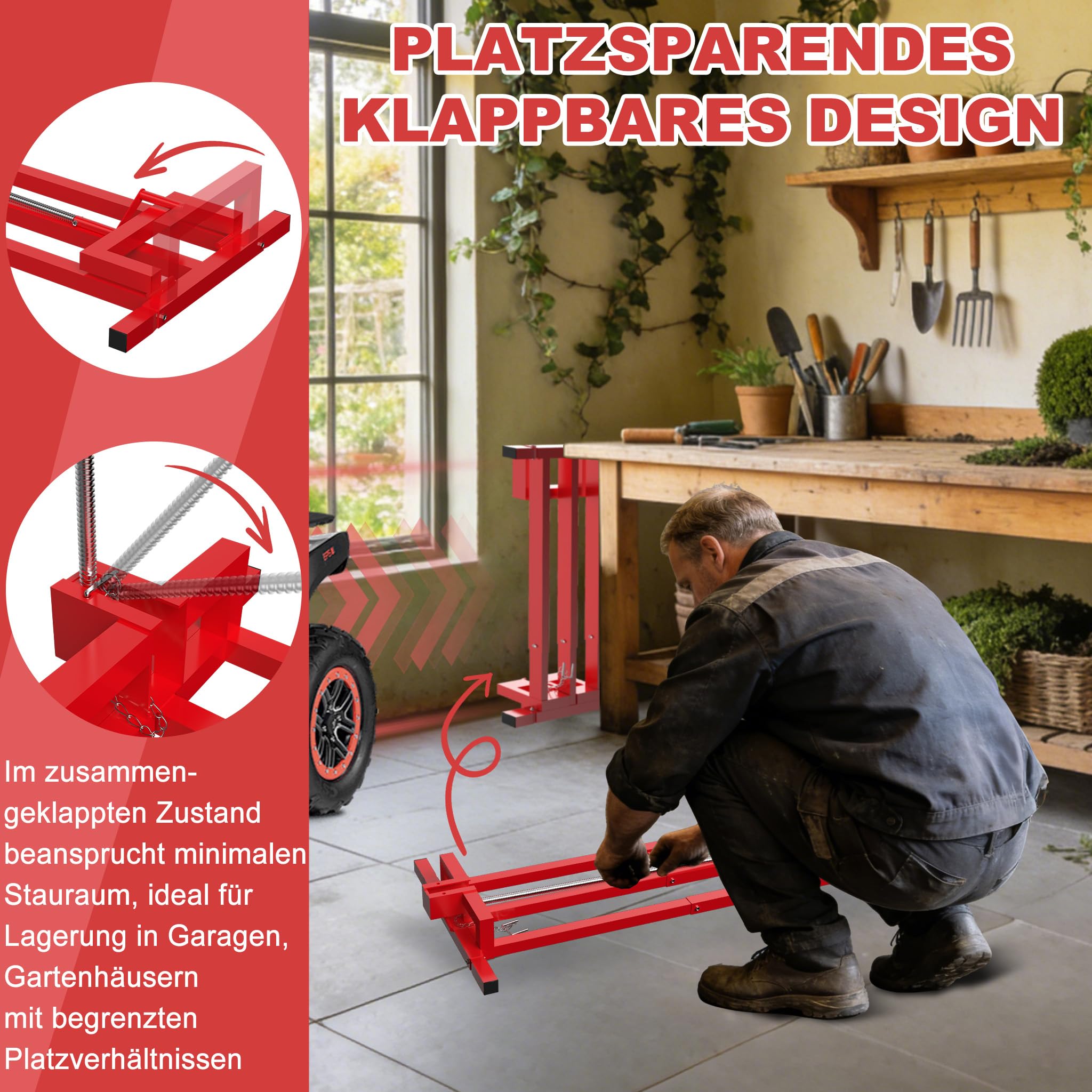 YRHome Rot Rasentraktorheber 400 kg Hebebühne Aufsitzmäher 45° Neigungswinkel verstellbar