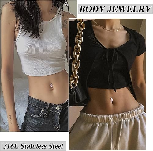 Miniatura 4 de Drperfect Piercing de ombligo de 14G para mujer, anillos de ombligo para mujer, anillos de ombligo con clicker, piercing de ombligo con circonita