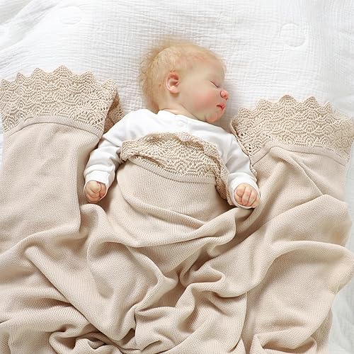 Miniatura 2 de Hadetoto Baby Essentials - Manta para bebé, suave y acogedora, 100% algodón, tejido de punto trenzado, para niños y niñas, color camello