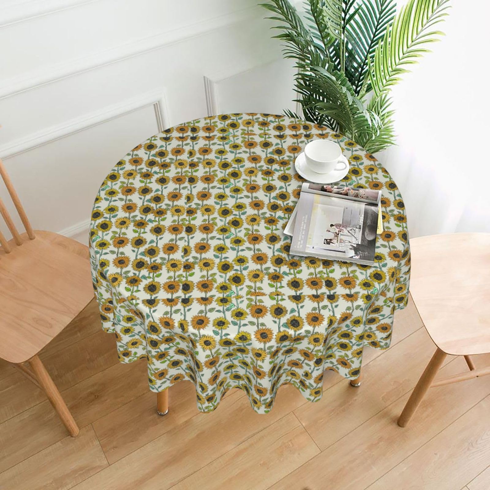 OXbnmm Romantic Sunflowers Print Soft Round Tablecloth 60in Polyester Washable Cover Cozy Gift for Mom Housewarming