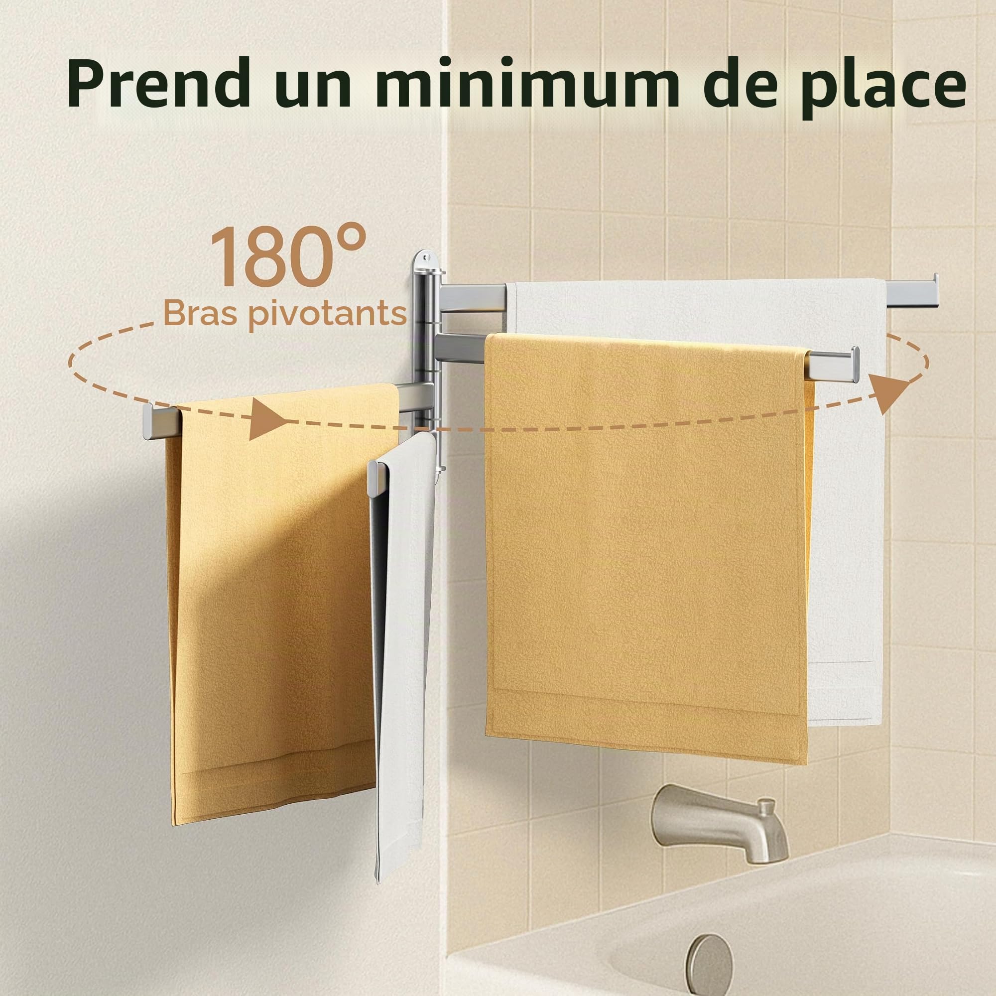 KES Porte-Serviettes de Salle de Bain avec 4 Barres Porte-Serviettes Acier Inoxydable SUS304 pivotant à 180 ° 50 cm Brossée, A2104S4L50-2