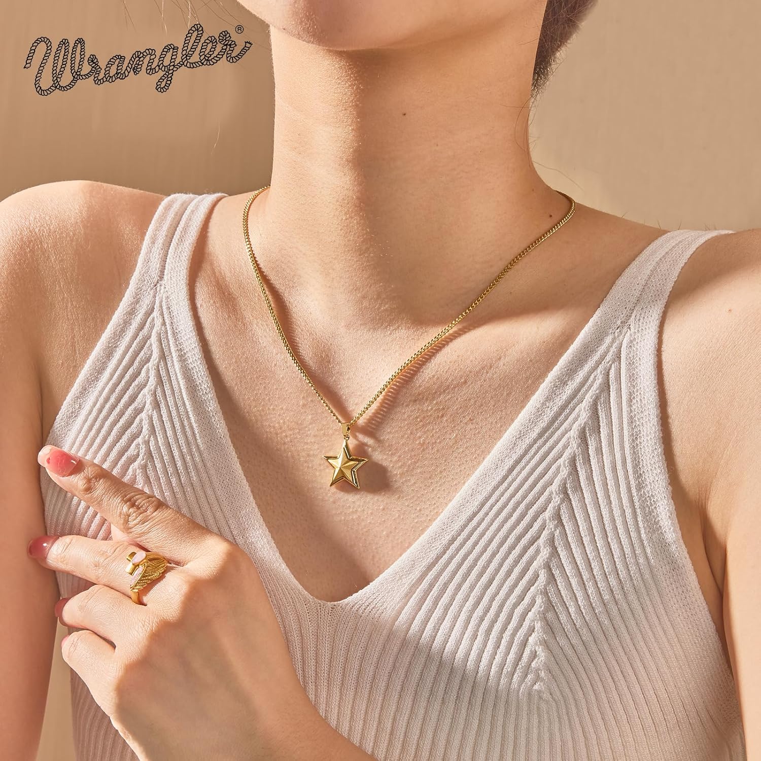 Montana West x Wrangler Gold Plated Pendant Necklace for Women, 18k Gold Plated Lightweight Chain Dainty Jewelry - Image 2