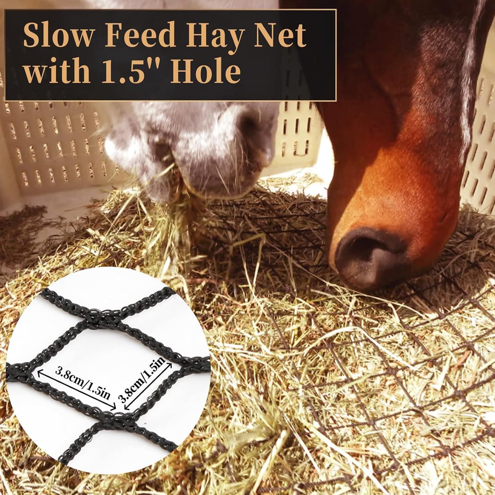 Red de heno de Gran tamaño, Red para pacas Grandes, Red Rectangular Redonda para pastos, Red de heno de alimentación Lenta, Adecuada para Caballos y Mulas, 6 tamaños Disponibles,L