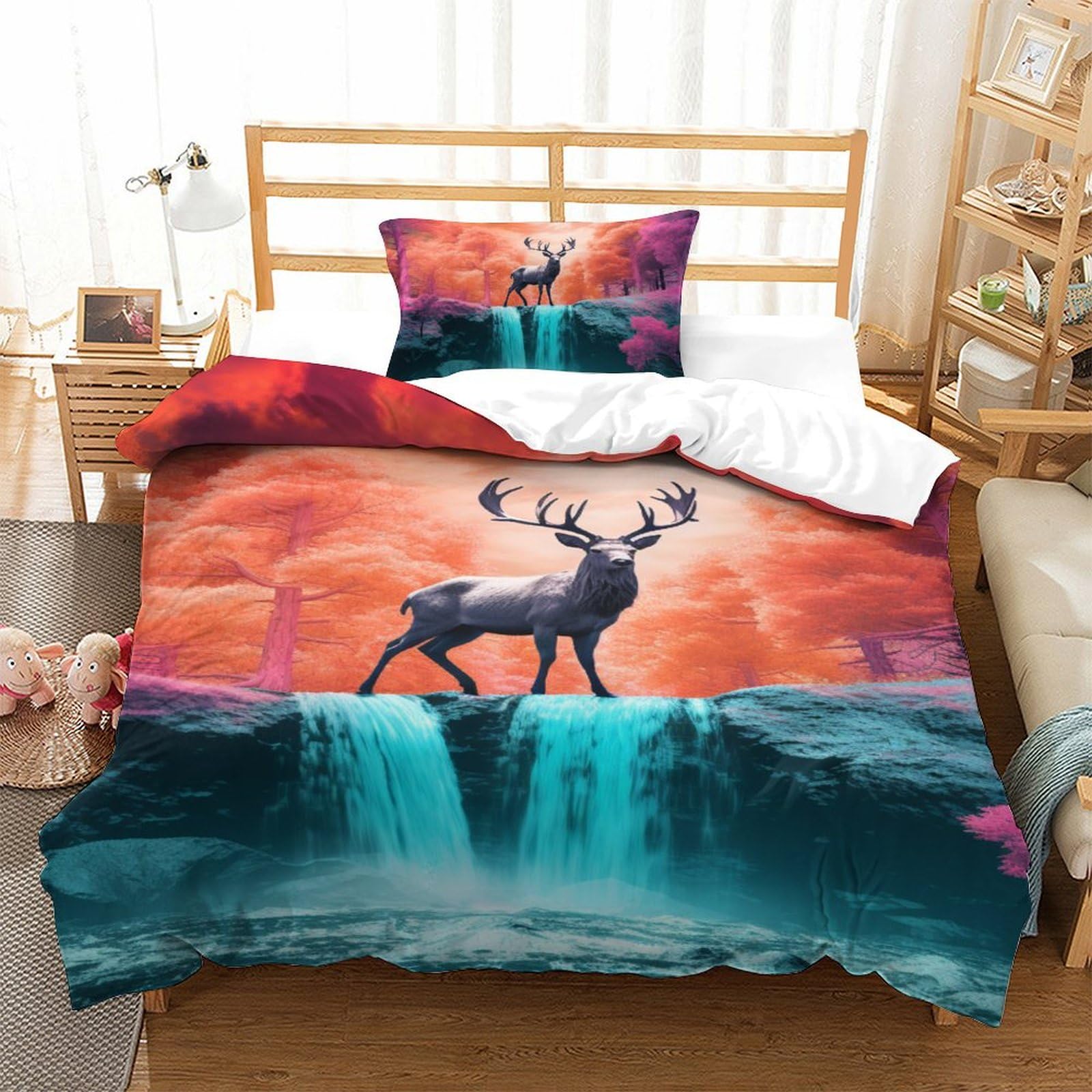 Housse de couette cerf 3D 135x200 un cadeau de literie idéal en microfibre pour ado et enfant