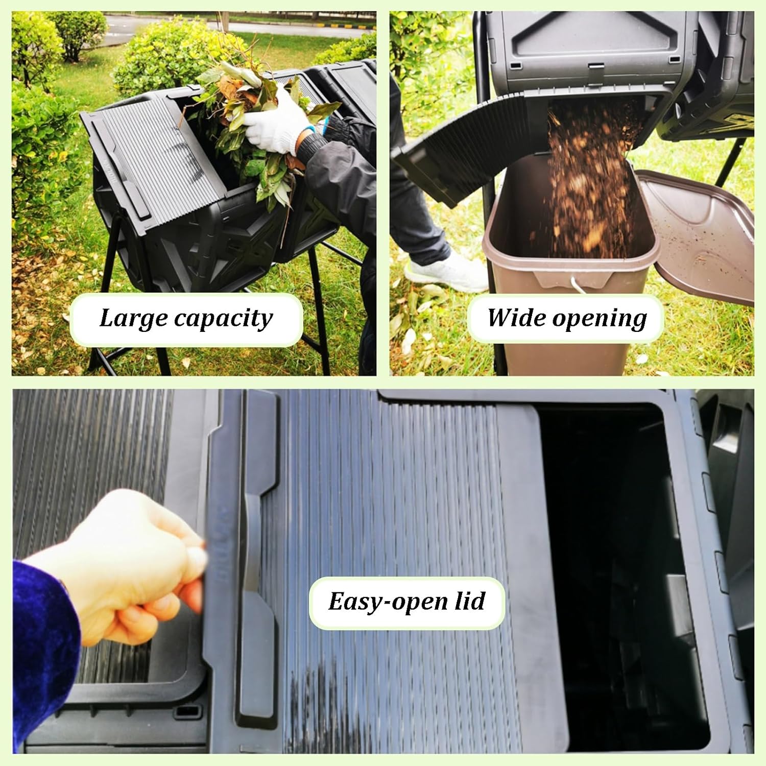 Compost Bin Outdoor, Large Tumbling Rotating Composter with Sliding Doors, Metal Frame and PE Shell, Four Chamber Composter Bin for Garden, Kitchen, and Yard Waste