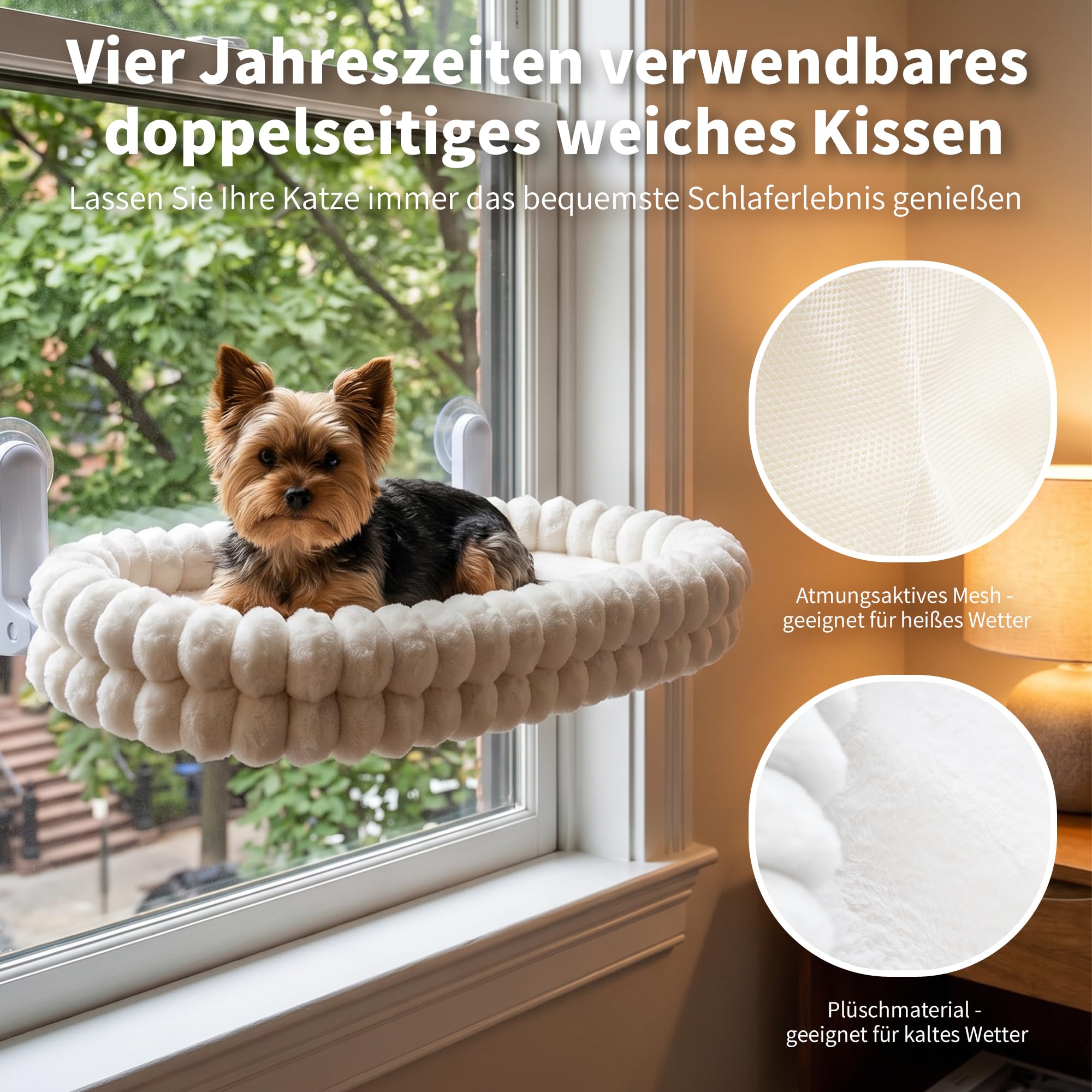 Hamac pliable pour chat avec poche d'aspiration puissante, cadre en acier robuste, peut supporter jusqu'à 18 kg, coussin doux double face amovible et lavable, convient pour toutes les saisons