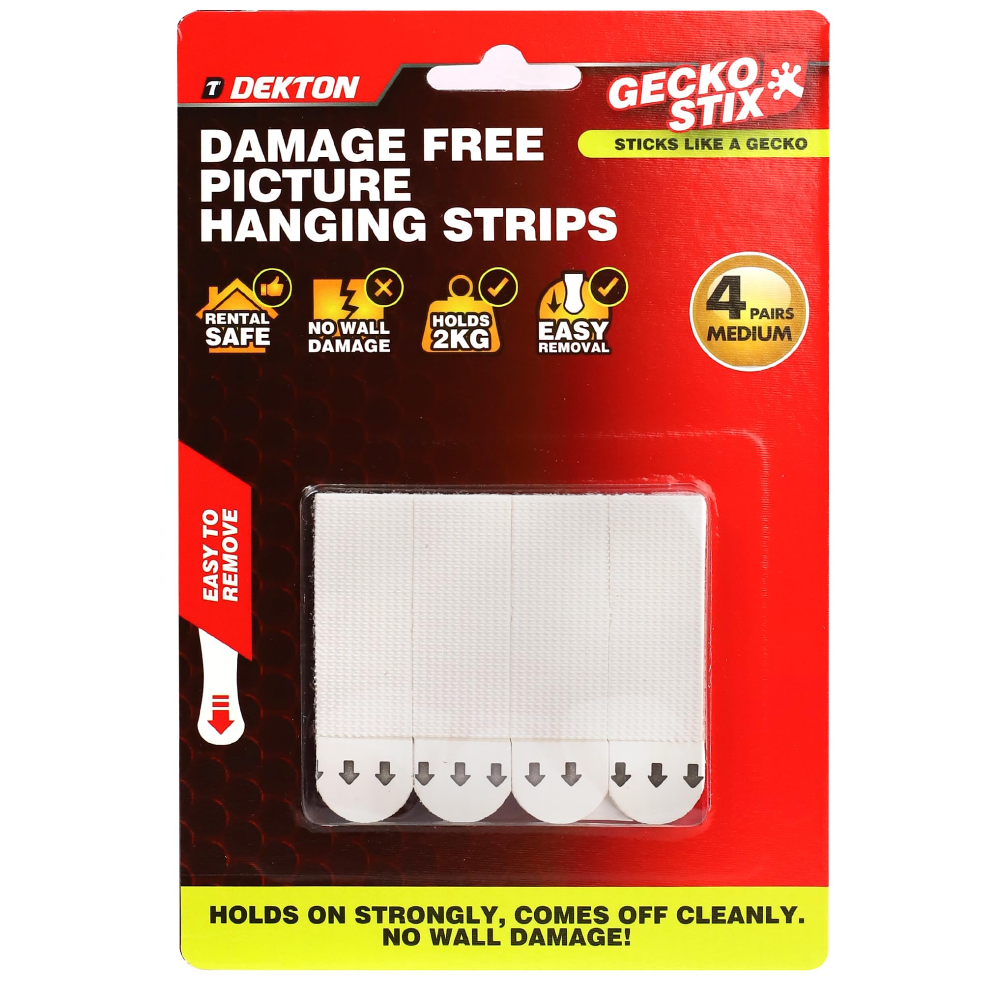 DEKTON Geckostix 4pc Medium- Strong Adhesive Wall Hooks| Compact Design| Ideal for Keys, Cables, Small Items| Reusable and Residue-Free| Versatile Home and Office Organization| Durable and Reliable