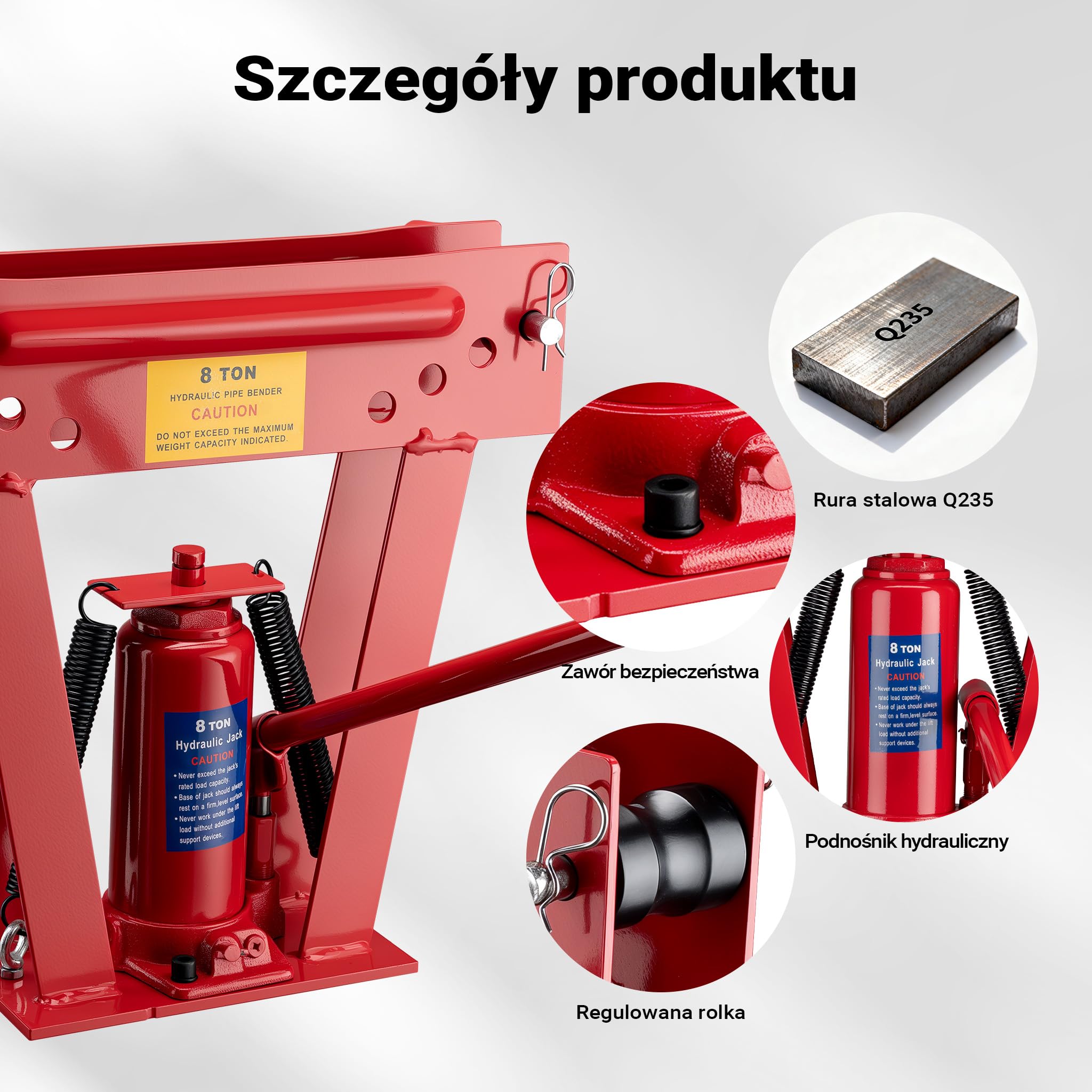 Wiltec hydrauliczna giętarka do rur 8 t, urządzenie do gięcia rur z 4 matrycami Ø 21,3-40 mm, giętarka do rur wraz z matrycami