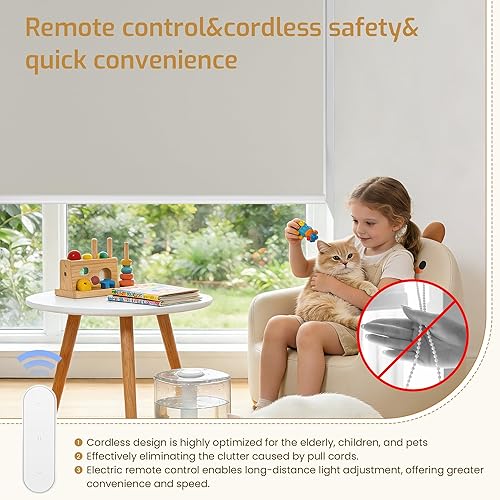 Miniatura 6 de Grandekor Persianas motorizadas con control remoto, persianas enrollables opacas eléctricas sin cables, persianas inteligentes para dormitorio, sala