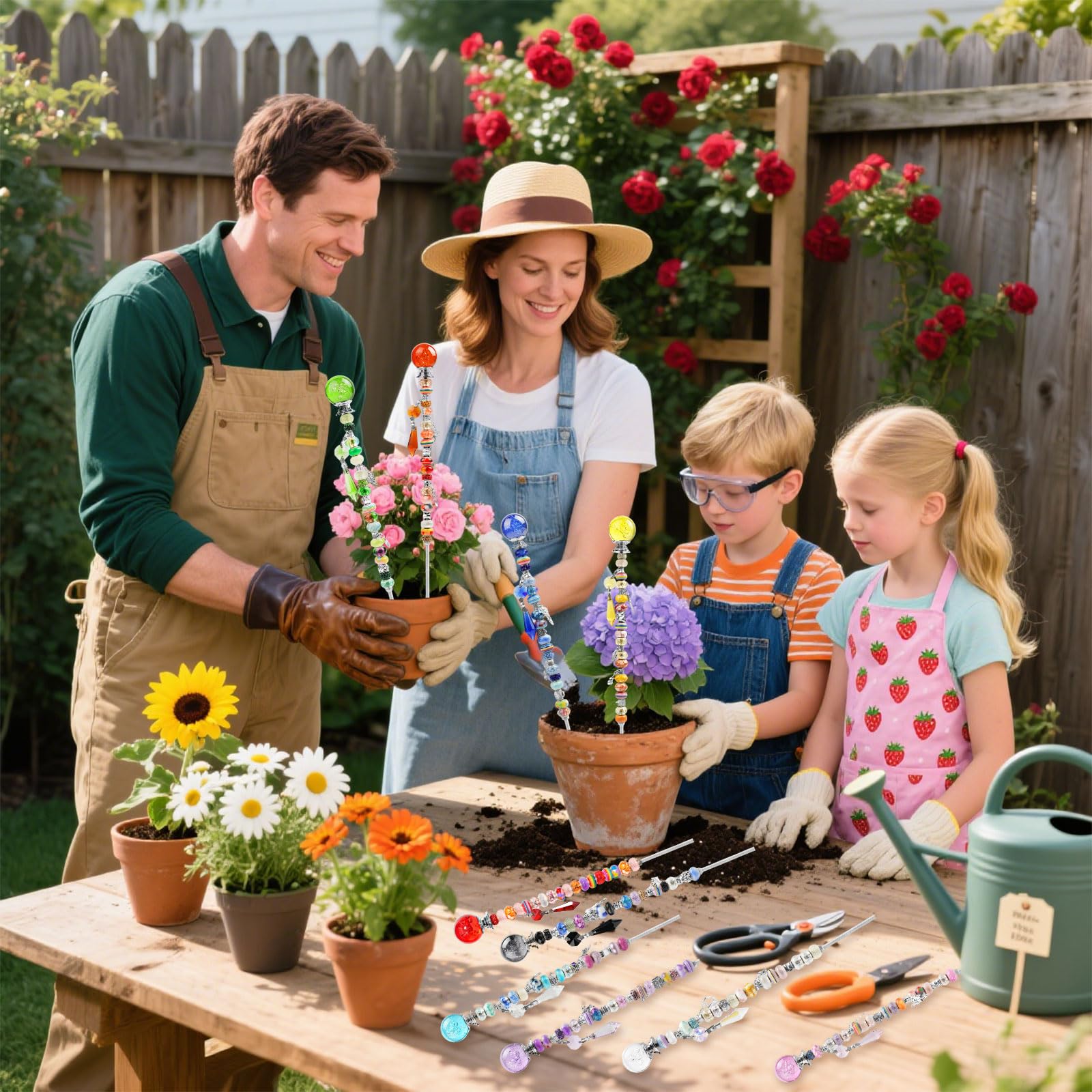 280-teiliges Gartenstecker-Set mit Perlen und Blasenstopfen | Gartenstecker-Set mit bunten Kristall-Stoppern, DIY-Feenstäbe, Gartendekoration, Outdoor-Bastelarbeiten