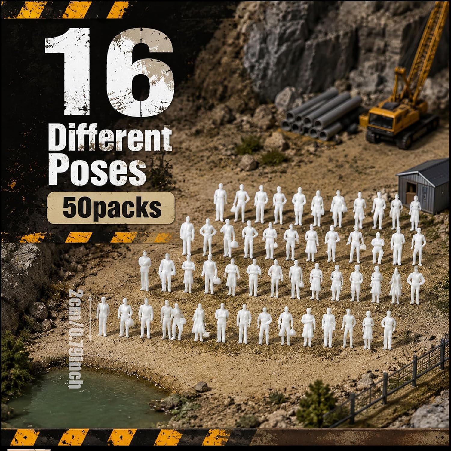 50PCS 0.79 Inch 1:100 Scale White Unpainted Mini People Figures, Miniature People Model, Standing and Sitting Mini Diorama Figures for Model Trains Railroads, Architectural Project, Miniature Scenes