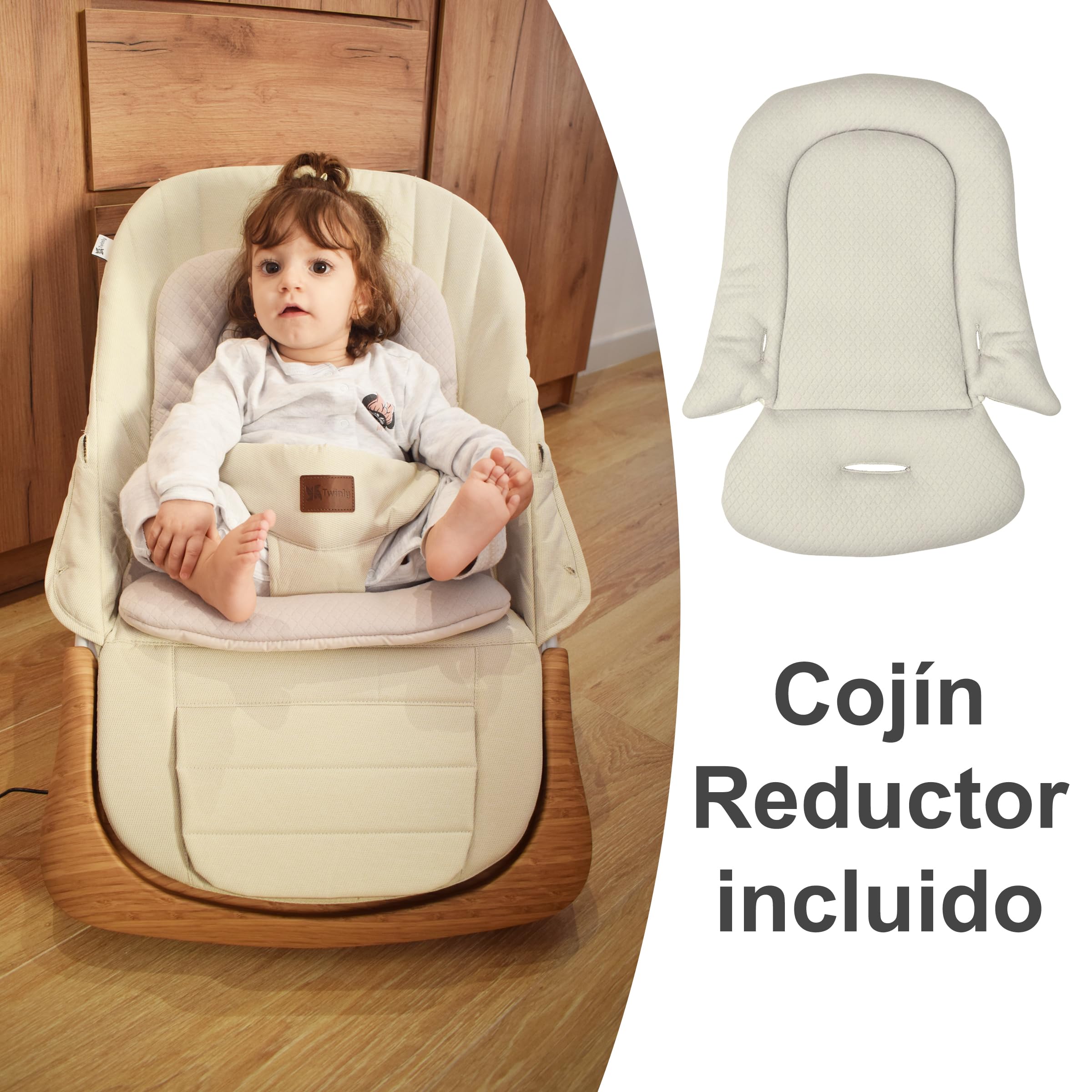 Twinly – Hamaca Bebé Evolutiva CUDDLY con Detección de Llanto y Vibración Automática | Columpio y Mecedora Ergonómica Plegable, Balanceo Recién Nacido 0+ m hasta 18 kg