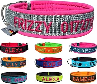 Hundehalsband personalisierbar - kleine und große Hunde (XS - XXL) - individuell zusammenstellen - Halsband Bestickt Name + Telefonnummer - Hundehalsband breit & verstellbar product image
