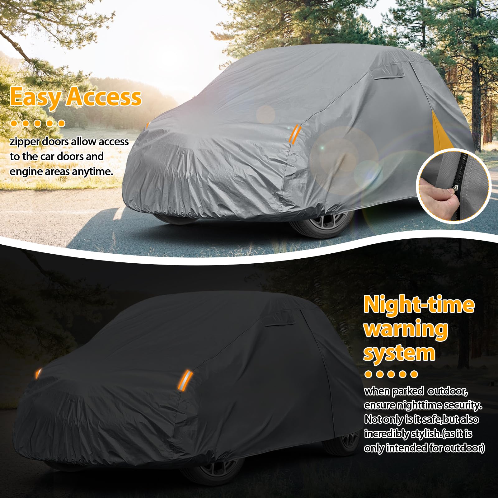 Autohoes, waterdicht, voor 2007-2025 Fiat 500 500C 500E Abarth, volledige garage, autozeil, afdekzeil, winter, zomer, all-weather outdoor afdekking met ritssluiting deur, windbanden, grijs
