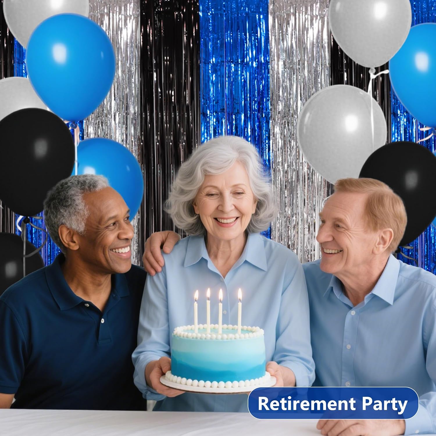 BEISHIDA 3Pcs Black Blue Silver Door Streamer Backdrop Foil Fringe Tinsel Curtains Backdrops for Boy Men Birthday Baby Shower Bachelor Party Decoration (3.28 ft x 6.56 ft) - Image 4