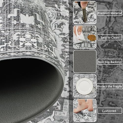 Miniatura 4 de Cekene Juego de 2 alfombras bohemias de cocina acolchadas para el suelo, tapetes antideslizantes para suelo de cocina, color gris, para cocina,