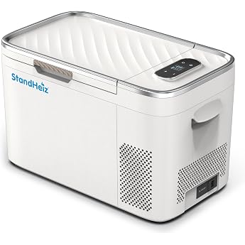 Mini Fridge Compressor 25 L - Portable Cool Box Car & Camping 12 V/24 V/230 V Freezing Function up to -20  C Quiet & Energy Saving for Car Motorhome & Outdoor White [Energy Class A]