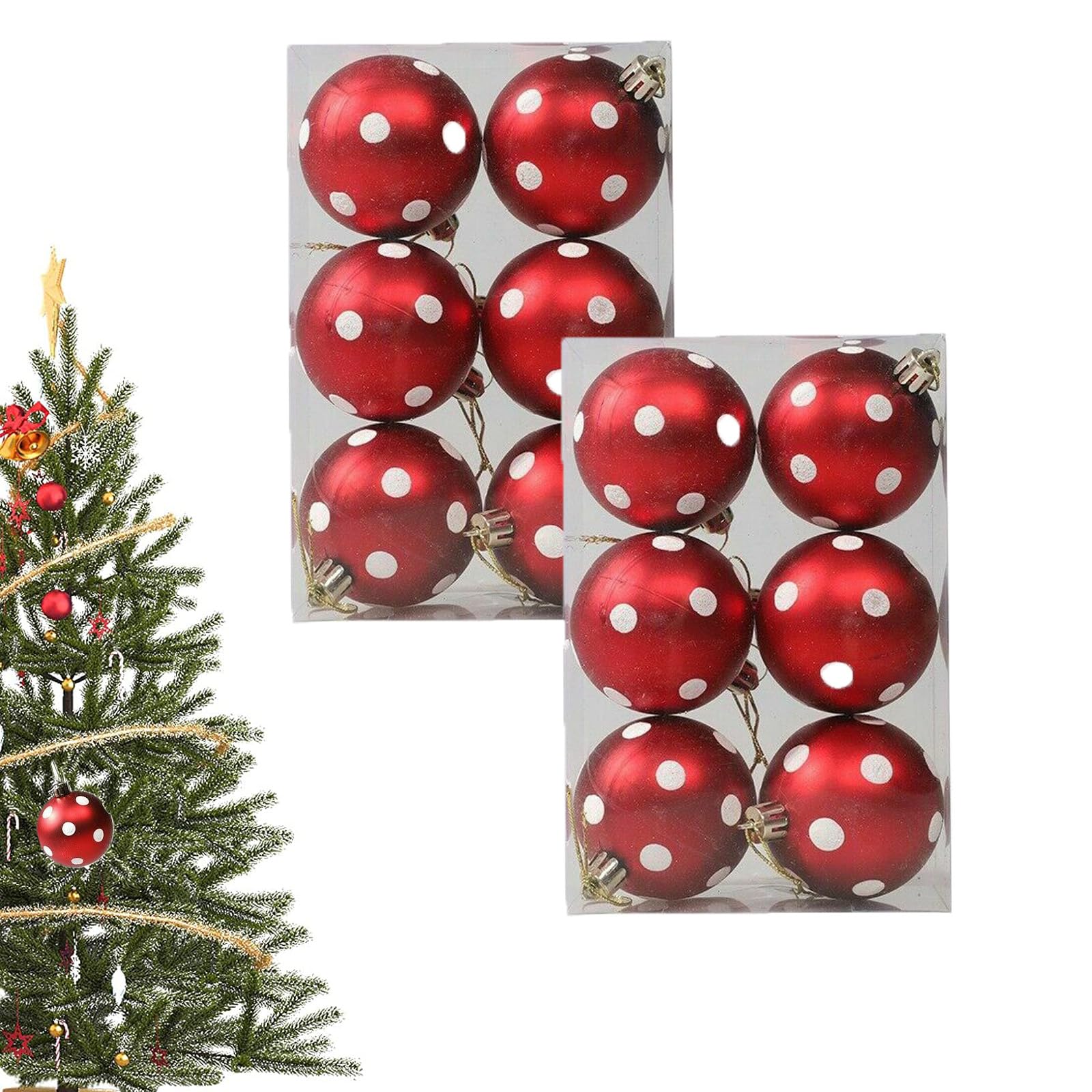 Aartner Christmas Balls Decoration, 12Pcs 6cm Xmas Baubles, Shatterproof Christmas Tree Balls, Baubles Ornaments for for Birthday, Halloween, Holiday, Christmas Decorations (Red Polka Dot)