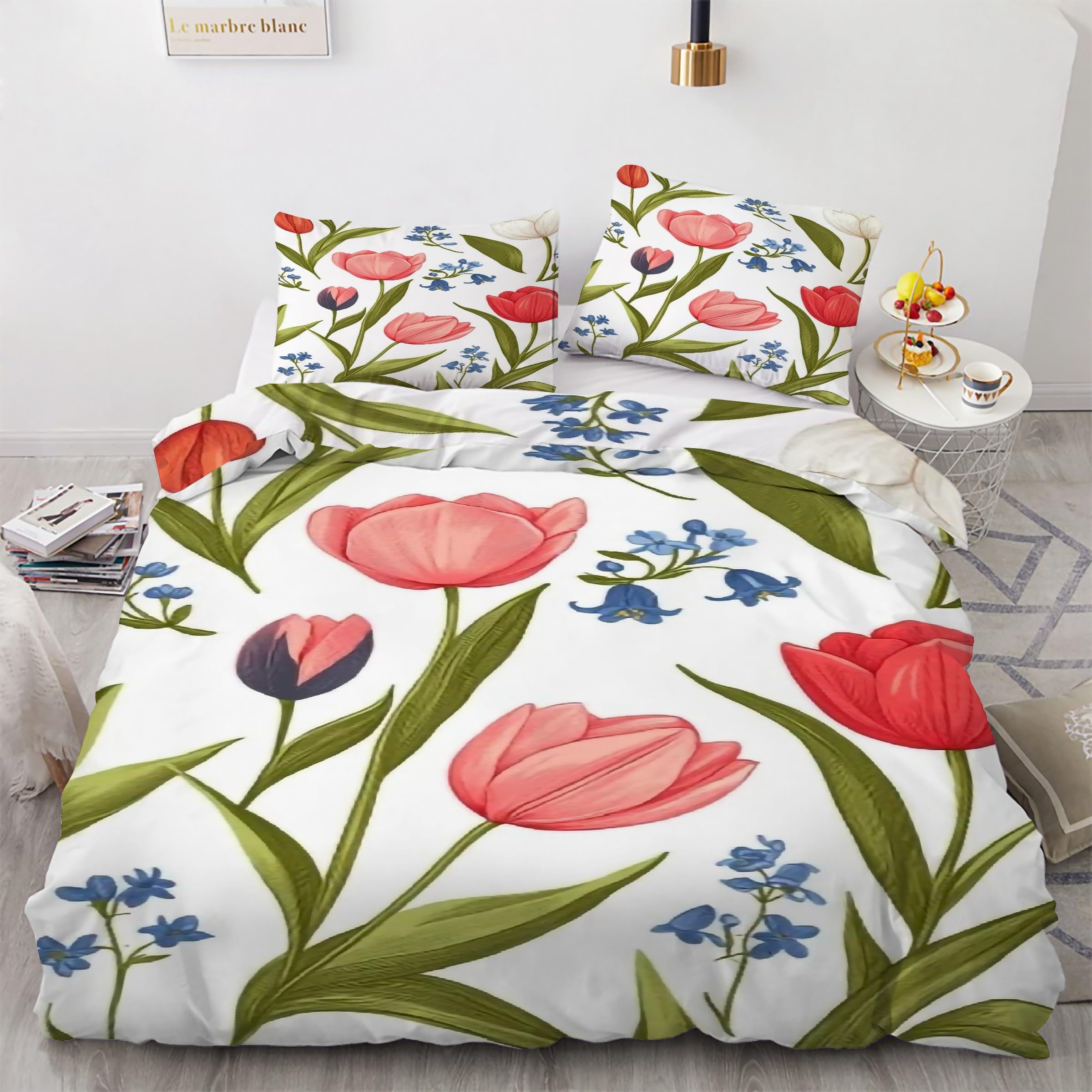Parure de lit 90x190 tulipe housse de couette microfibre avec fermeture éclair